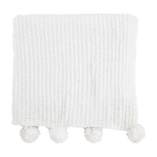 Ivory Chenille Pom Pom Blanket