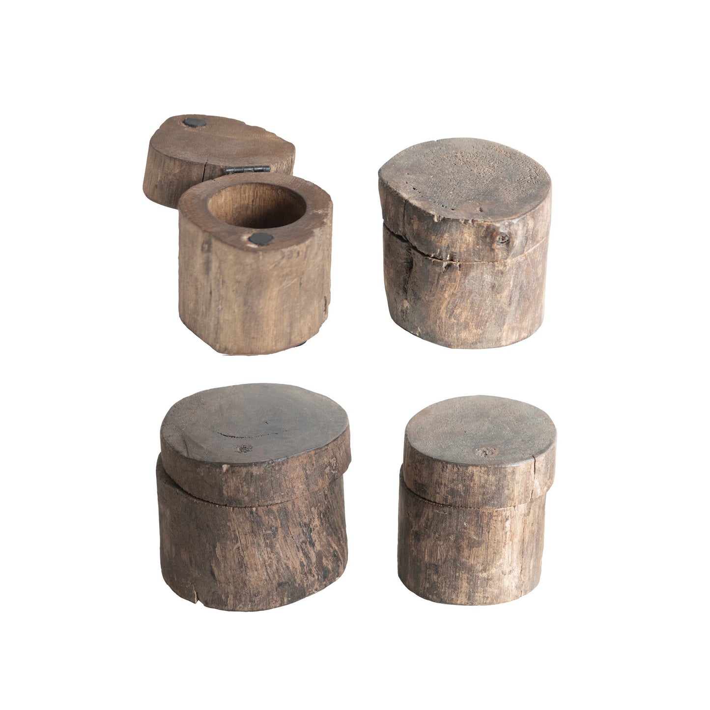 Round Reclaimed Wood Container with Magnetic Lid