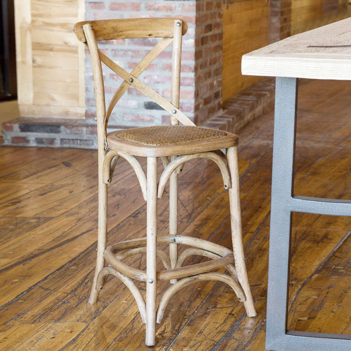 Oak Cross Back Counter Stool