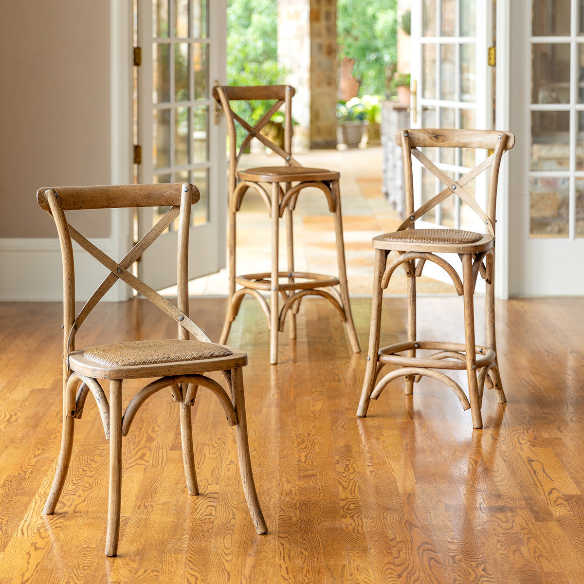 Oak Cross Back Counter Stool